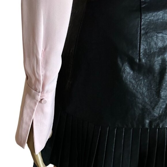 🎄 MANGO 🛍️WOMEN'S BUTTON DOWN SHEER LIGHT PINK SHIRT 🎁 PRETTY FLARED CUFFS XS - Picture 5 of 5